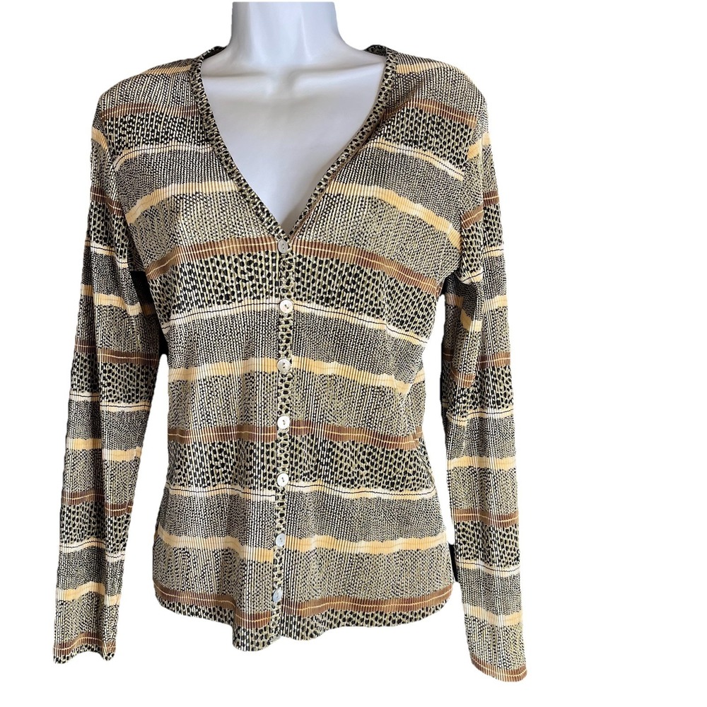 Vintage Tess Top‎ Animal Mix Print Pleated Crinkle Mob Wife Classic Womens Small